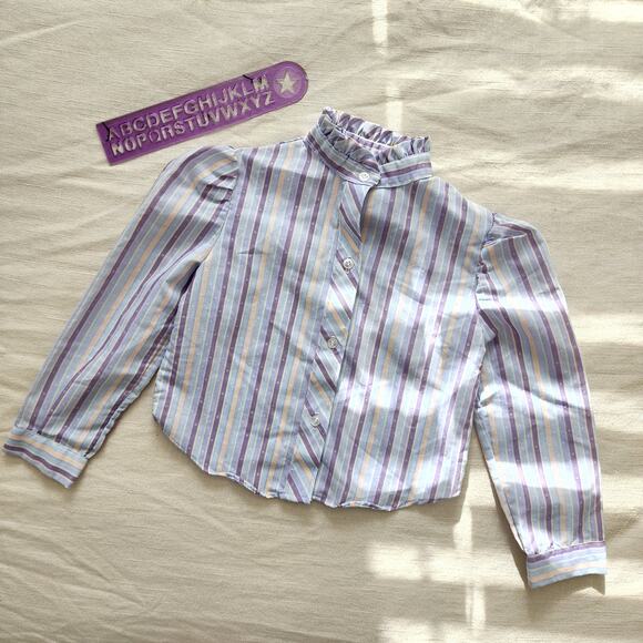 Vintage Mock Neck Striped Girls Shirt 4t - Picture 2 of 9